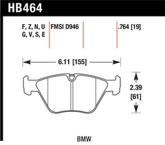 Hawk 01-06 BMW 330Ci / 01-05 330i/330Xi / 03-06 M3 HPS Street Front Brake Pads - part HB464F.764 - TLNS Motorsports