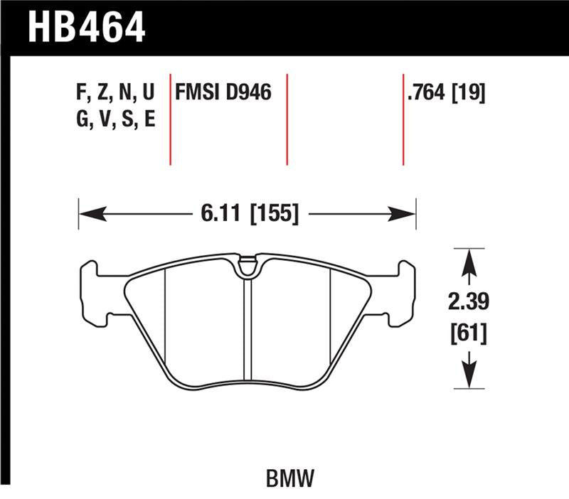 Hawk 01-06 BMW 330Ci / 01-05 330i/330Xi / 03-06 M3 HPS Street Front Brake Pads - part HB464F.764 - TLNS Motorsports