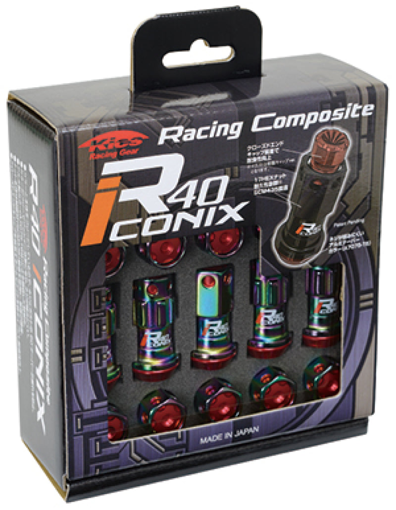 Project Kics 12X1.25 Neo Chrome R40 Iconix Lock & Lug Nuts - 16+4 (Black Cap) - part WRIA13NK - TLNS Motorsports