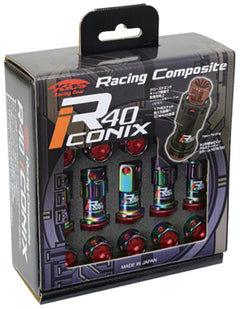 Project Kics 12X1.25 Neo Chrome R40 Iconix Lock & Lug Nuts - 16+4 (Black Cap) - part WRIA13NK - TLNS Motorsports