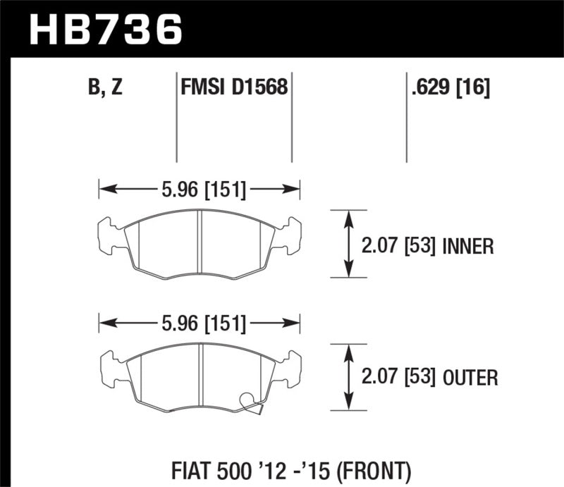 Hawk 12-16 Fiat 500 Performance Ceramic Street Front Brake Pads - part HB736Z.629 - TLNS Motorsports