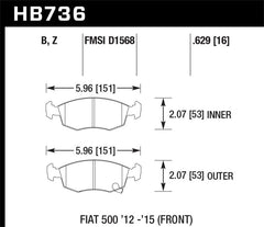 Hawk 12-16 Fiat 500 Performance Ceramic Street Front Brake Pads - part HB736Z.629 - TLNS Motorsports