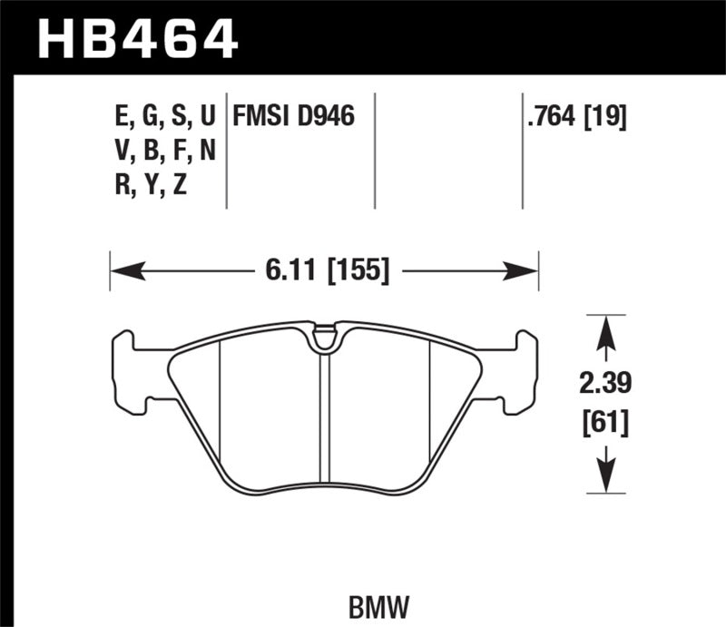 Hawk 01-06 BMW 330Ci / 01-05 330i/330Xi / 03-06 M3 HPS Street Front Brake Pads - part HB464F.764 - TLNS Motorsports