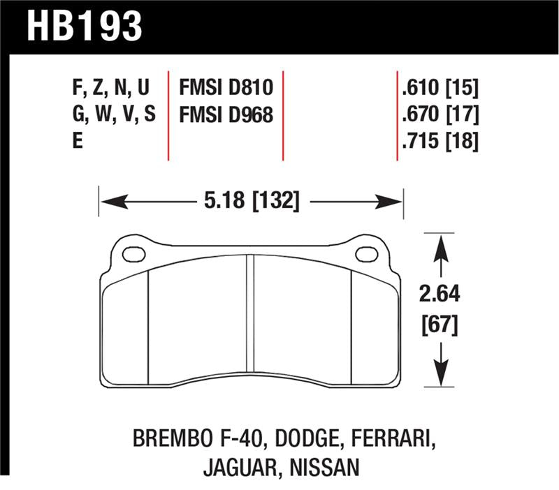 Hawk 09-11 Nissan GT-R HP+ Street Rear Brake Pads - part HB193N.670 - TLNS Motorsports