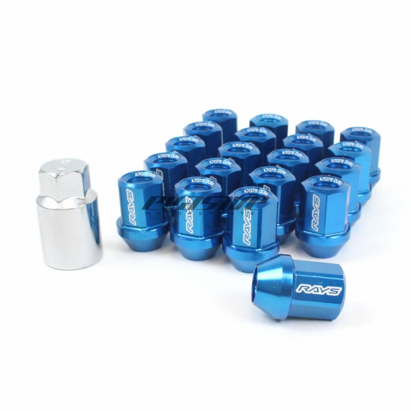 Rays Dura-Nut L32 Straight Type 12x1.50 Lug Nut Set 16 Lug 4 Lock Set - Blue - Rays - part WDURA3212150U - TLNS Motorsports