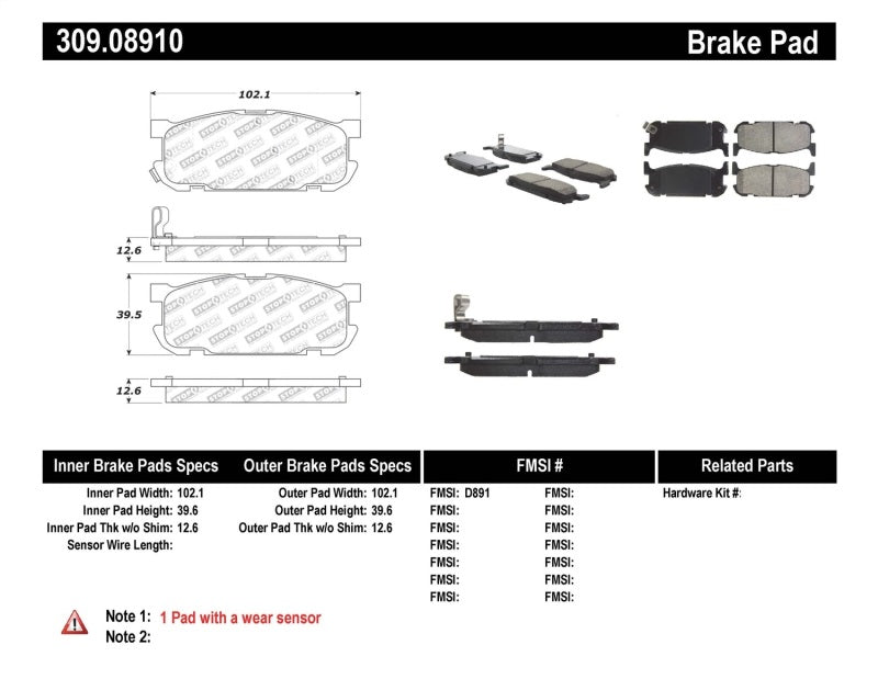 StopTech Performance 01-05 Miata w/ Sport Suspension Rear Brake Pads D891 - part 309.08910 - TLNS Motorsports