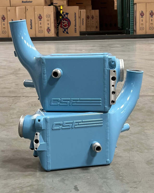 CSF 16-21 BMW M5 (F90) / 17-21 BMW M8 (F91/F92/F93) Twin Charge-Air-Cooler Set - M Stripe Blue - CSF - part 8178MSB - TLNS Motorsports