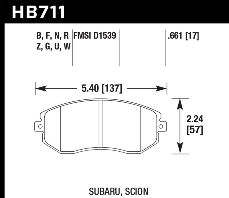 Hawk DTC-80 13 Subaru BRZ/13 Legacy 2.5i/13 Scion FR-S Front Race Brake Pads - part HB711Q.661 - TLNS Motorsports