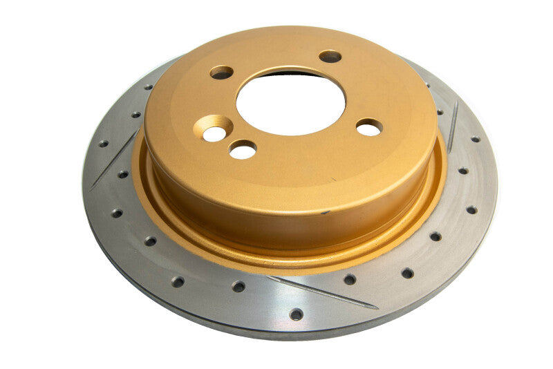 DBA 07-16 Mini Cooper (14mm Lug Excl JCW Brakes) Rear Street Series Drill & Slot Rotor w/Gold Hat - DBA - part DBA543X - TLNS Motorsports
