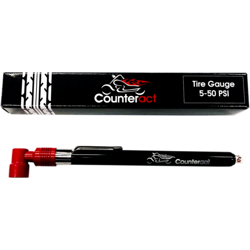 Counteract 90 Degree Analog Tire Pressure Gauge - 5-50psi - Red/Blk - Metal Construction - Counteract - part CBB-MKPG - TLNS Motorsports