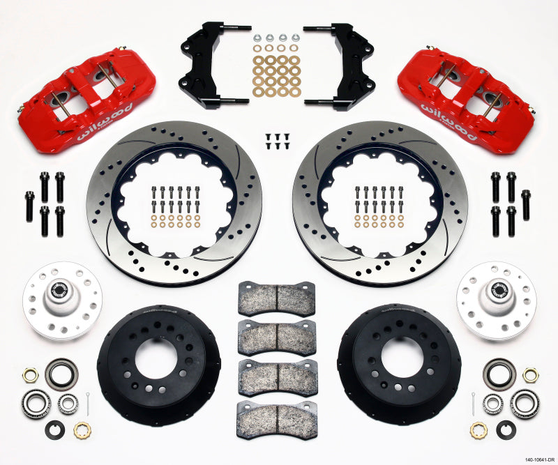Wilwood AERO6 Front Hub Kit 14.00 Drilled-Red WWE ProSpindle - part 140-10641-DR - TLNS Motorsports
