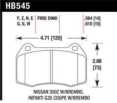 Hawk 03-07 G35/350z w/ Brembo HP+ Street Front Brake Pads - part HB545N.564 - TLNS Motorsports