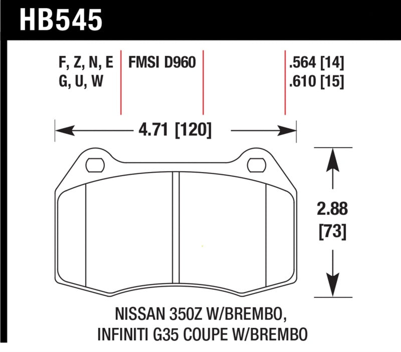 Hawk 03-07 G35/350z/03-06 Sentra Spec V w/ Brembo HPS Street Front Brake Pads - part HB545F.564 - TLNS Motorsports