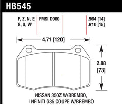 Hawk 03-07 G35/350z w/ Brembo HP+ Street Front Brake Pads - part HB545N.564 - TLNS Motorsports