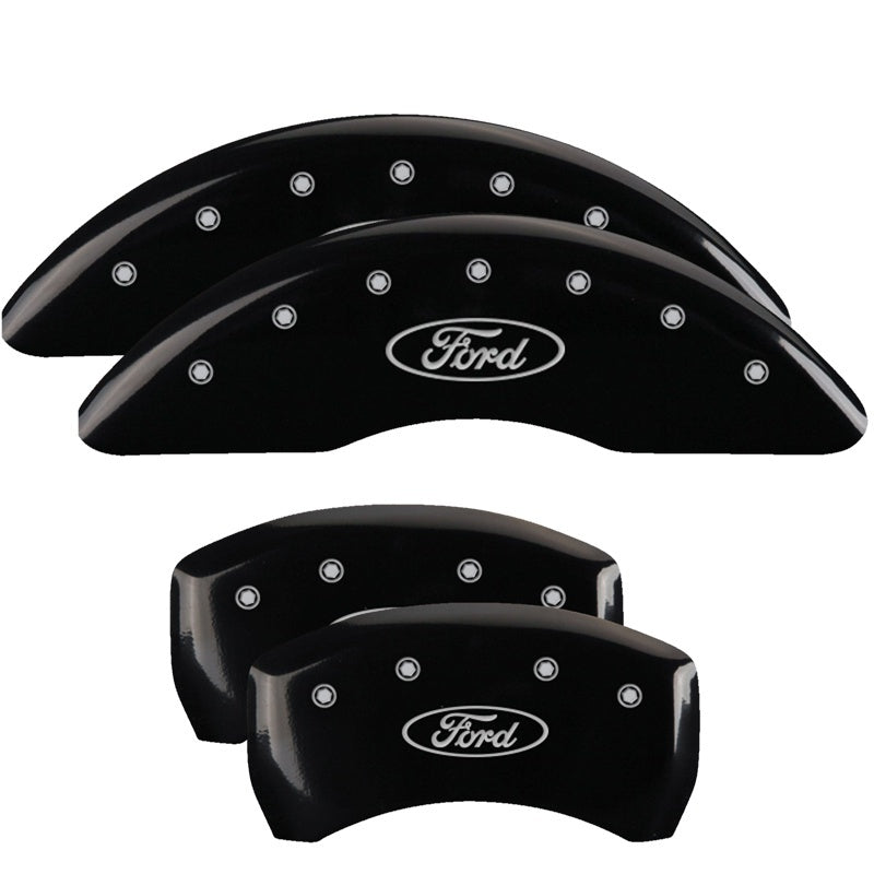 MGP 4 Caliper Covers Engraved Front & Rear 24-25 Ford Mustang EcoBoost - Black w/ Oval Logo - MGP - part 10261SFRDBK - TLNS Motorsports