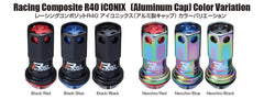Project Kics 12X1.25 Neo Chrome R40 Iconix Lock & Lug Nuts - 16+4 (Black Cap) - part WRIA13NK - TLNS Motorsports