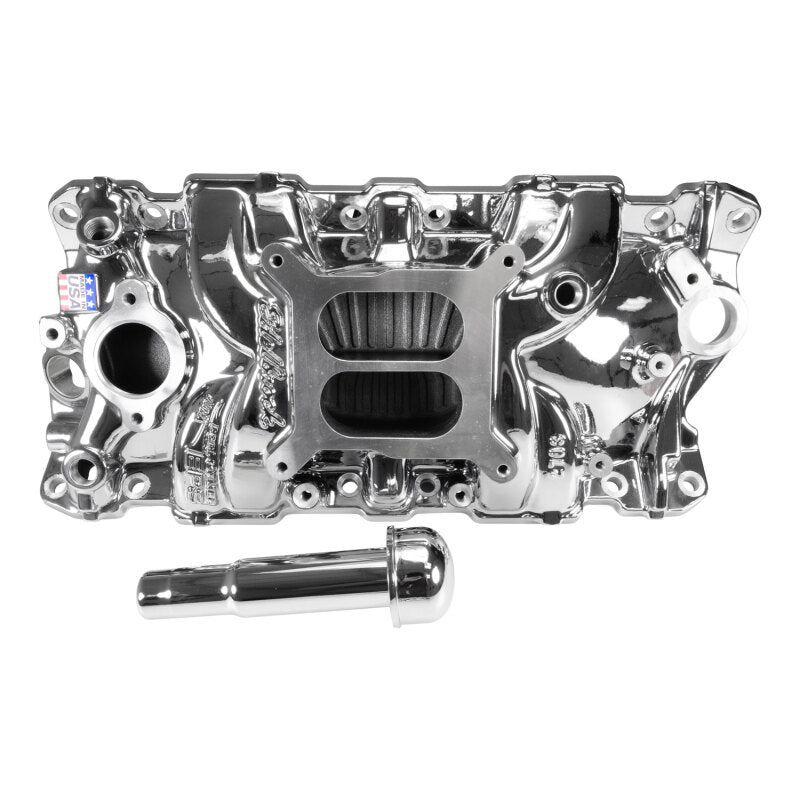 Edelbrock Chevy SB Performer EPS Intake Manifold w/ Oil Fill Tube - Chrome Plasma - Edelbrock - part 2703-CP - TLNS Motorsports